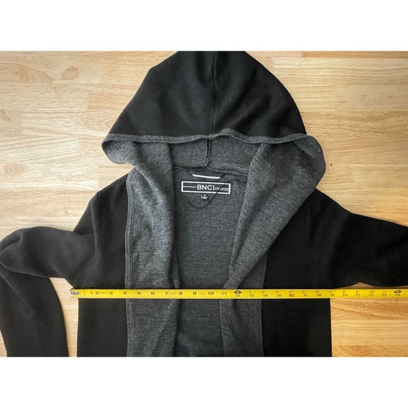 BNCI By Blanc Noir Black Gray Wool Blend Hooded Open Cardigan Pockets Sz Small - Picture 3 of 9